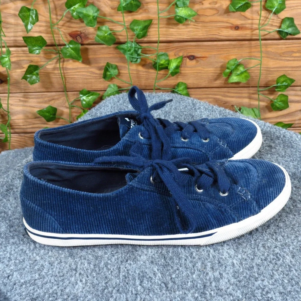 Sperry Women's Navy Corduroy Lace-Up Sneaker‎ Casual Comfort Size 9 Rubber Sole